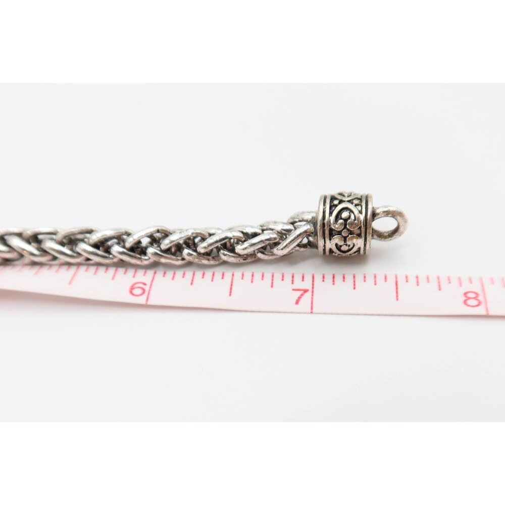 Byzantine Style Silver Tone Faux Pearl Rhinestone Cross Charm Chain Bracelet - Picture 7 of 7